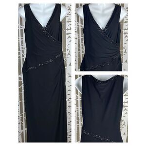 Chaps Evening Black Asymmetrical Sequin Accent Long Evening Gown sz 6